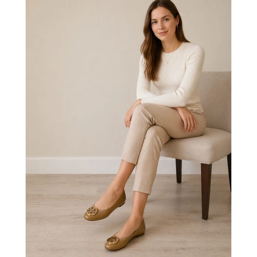 Tory Burch Caroline 2 Ballet Flats Tan Beige Patent Leather Ballerina Shoes 7 7M - Picture 16 of 16